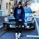 The Proud Owner and the most ironic hoodie ever with her car in mind.